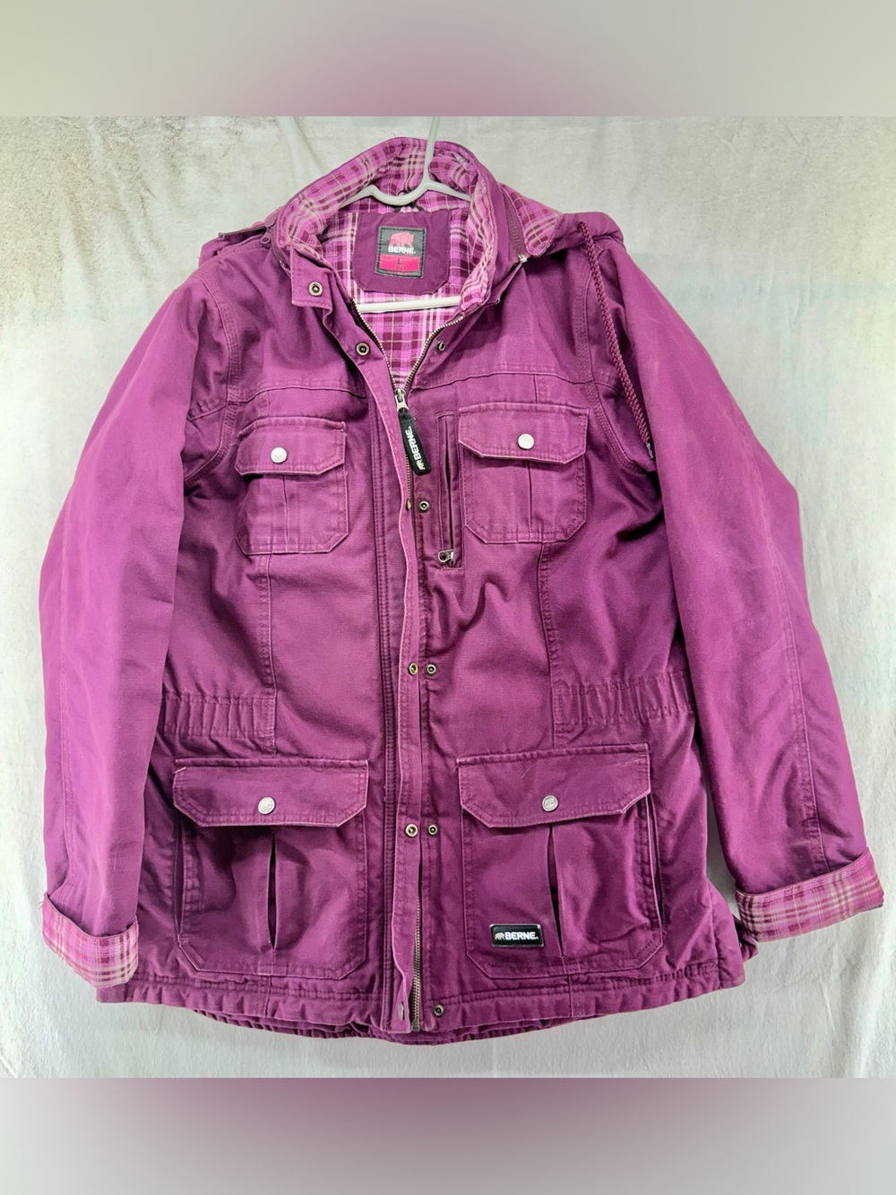 Women's Berne PURPLE Insulated Lined Hooded Work Jacket Coat Full Zip Size L